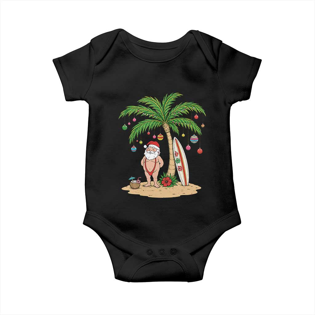 Funny Christmas In July Beach Baby Onesie Mankini Santa Summer Swimsuit Summer Holiday Vacation Graphic TS10 Black Print Your Wear