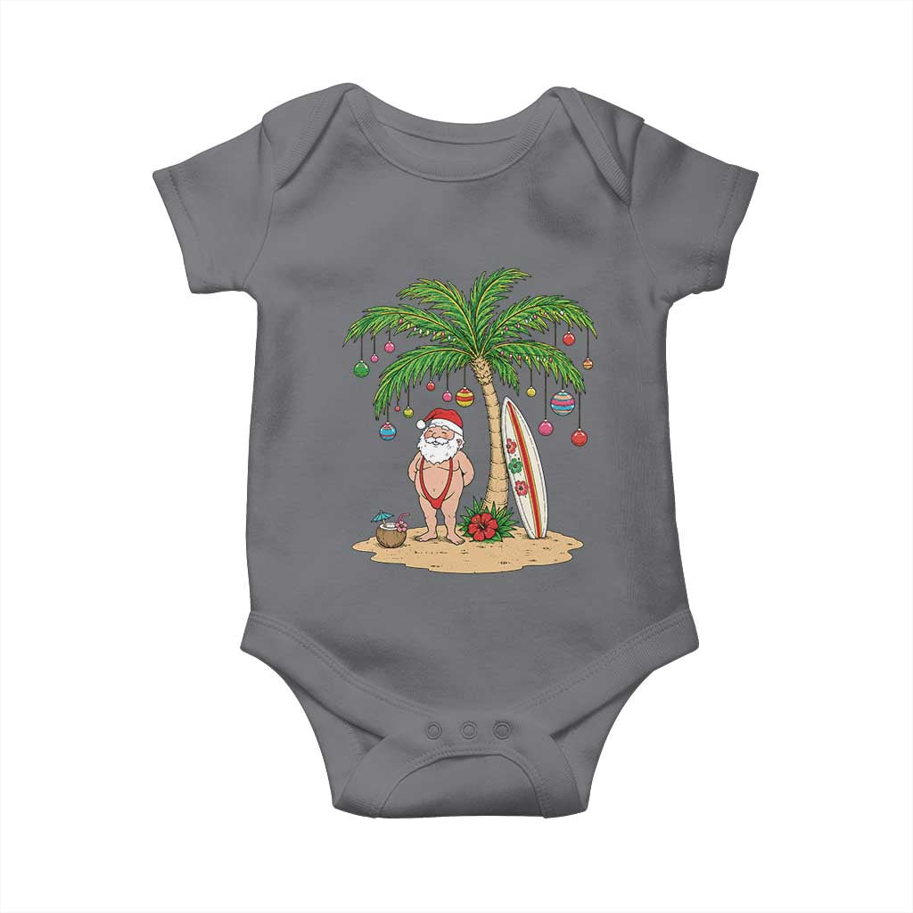 Funny Christmas In July Beach Baby Onesie Mankini Santa Summer Swimsuit Summer Holiday Vacation Graphic TS10 Charcoal Print Your Wear