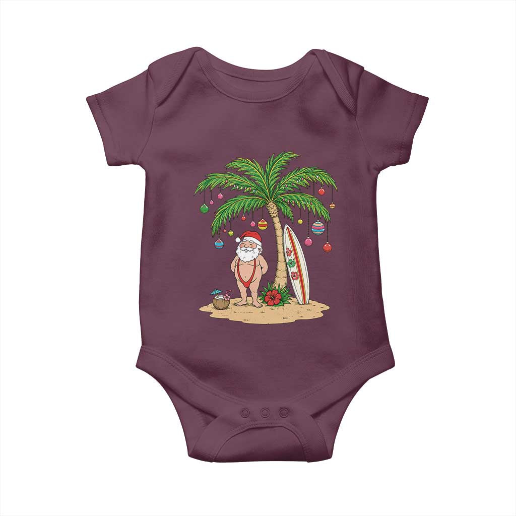 Funny Christmas In July Beach Baby Onesie Mankini Santa Summer Swimsuit Summer Holiday Vacation Graphic TS10 Maroon Print Your Wear