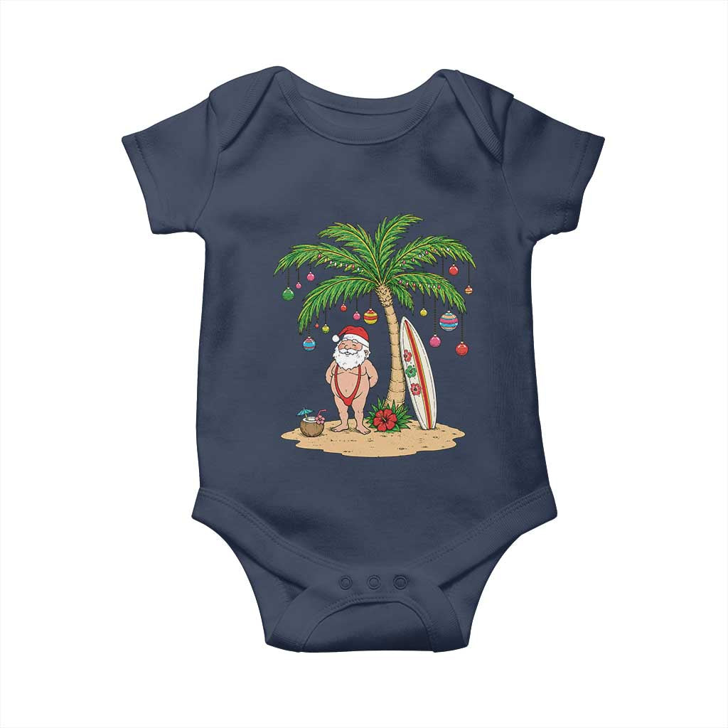 Funny Christmas In July Beach Baby Onesie Mankini Santa Summer Swimsuit Summer Holiday Vacation Graphic TS10 Navy Print Your Wear