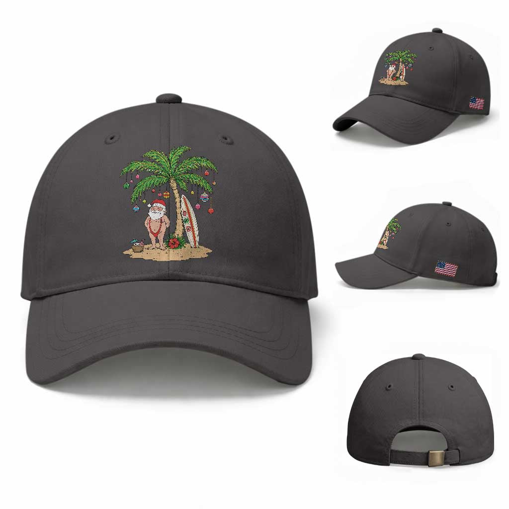 Funny Christmas In July Beach Baseball Cap Mankini Santa Summer Swimsuit Summer Holiday Vacation Graphic TS10 Baseball Cap Universal Fit Dark Gray Print Your Wear