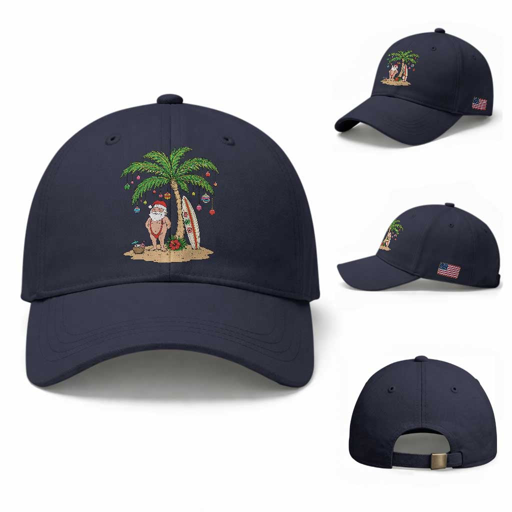 Funny Christmas In July Beach Baseball Cap Mankini Santa Summer Swimsuit Summer Holiday Vacation Graphic TS10 Baseball Cap Universal Fit Navy Print Your Wear