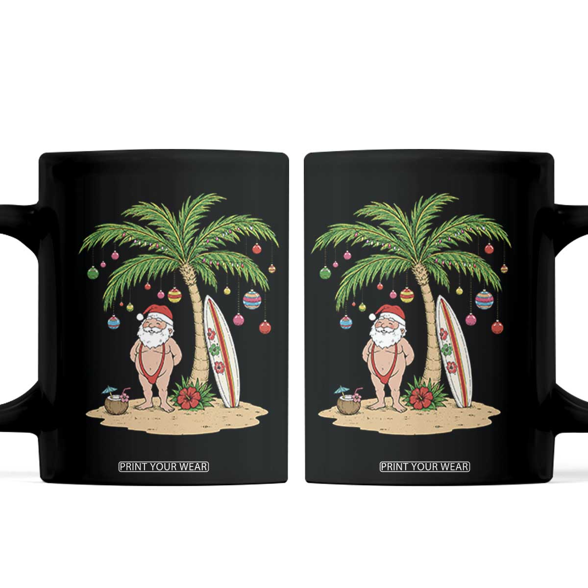 Funny Christmas In July Beach Coffee Mug Mankini Santa Summer Swimsuit Summer Holiday Vacation Graphic TS10 Black Print Your Wear