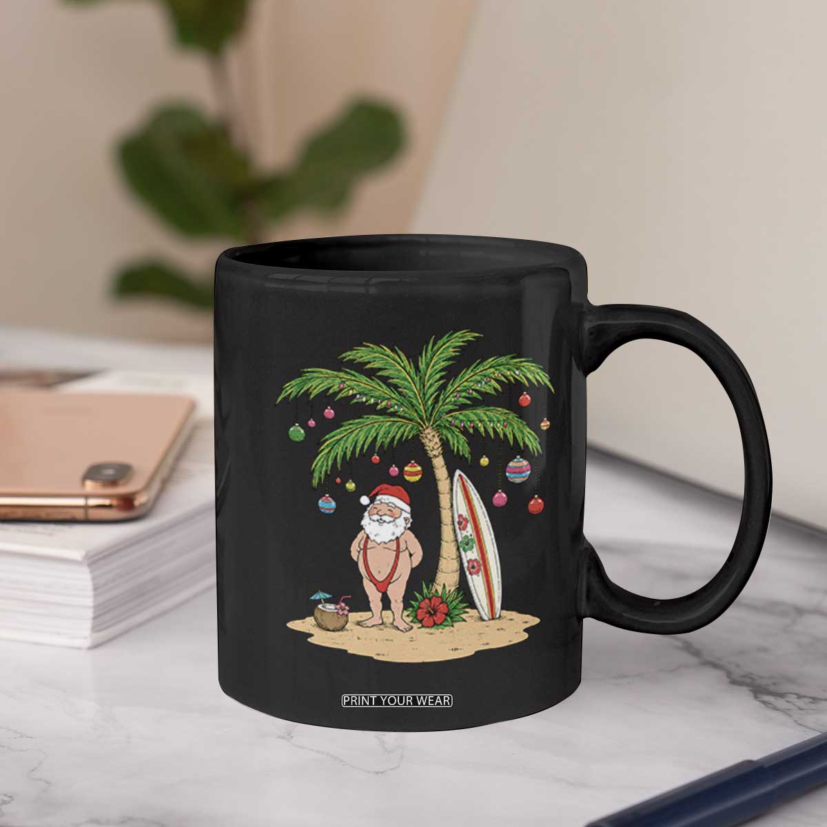 Funny Christmas In July Beach Coffee Mug Mankini Santa Summer Swimsuit Summer Holiday Vacation Graphic TS10 Print Your Wear