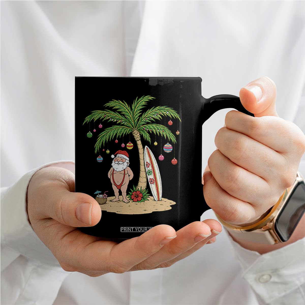 Funny Christmas In July Beach Coffee Mug Mankini Santa Summer Swimsuit Summer Holiday Vacation Graphic TS10 Print Your Wear