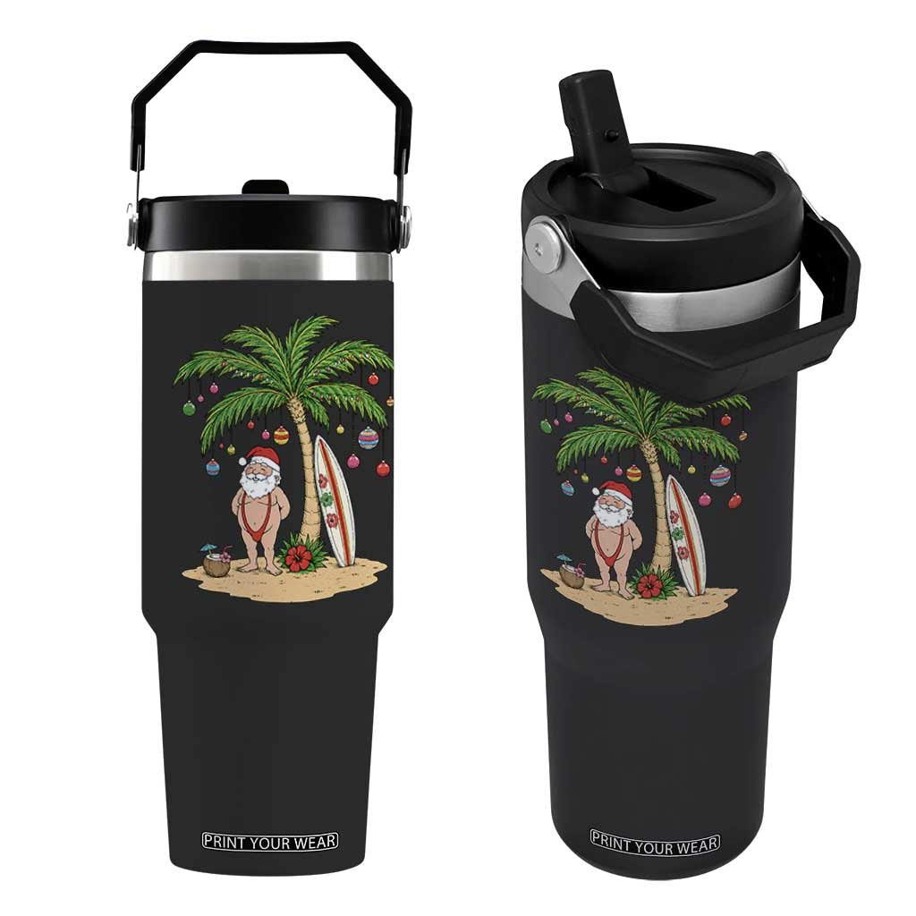 Funny Christmas In July Beach Flip Straw Tumbler Mankini Santa Summer Swimsuit Summer Holiday Vacation Graphic TS10 One Size: 30 oz Black Print Your Wear