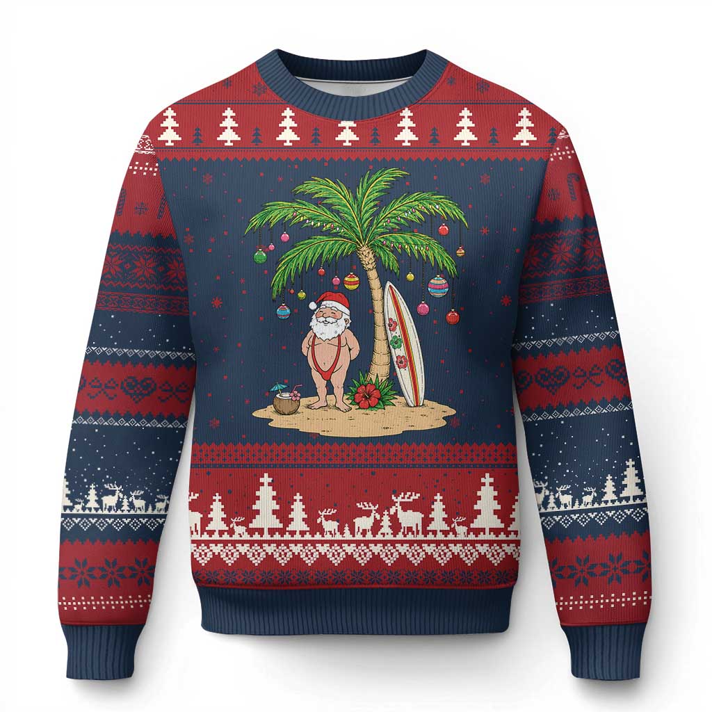 Funny Christmas In July Beach Ugly Christmas Sweater Mankini Santa Summer Swimsuit Summer Holiday Vacation Graphic TS10 Navy Red Print Your Wear
