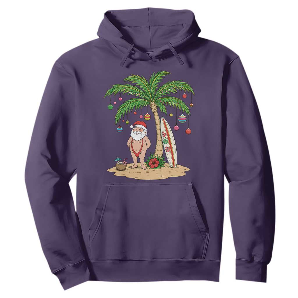 Funny Christmas In July Beach Hoodie Mankini Santa Summer Swimsuit Summer Holiday Vacation Graphic TS10 Purple Print Your Wear