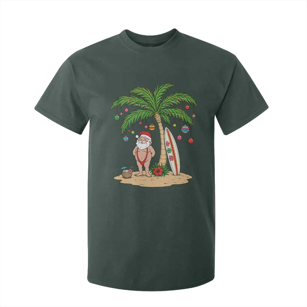 Funny Christmas In July Beach T Shirt For Kid Mankini Santa Summer Swimsuit Summer Holiday Vacation Graphic TS10 Dark Forest Green Print Your Wear
