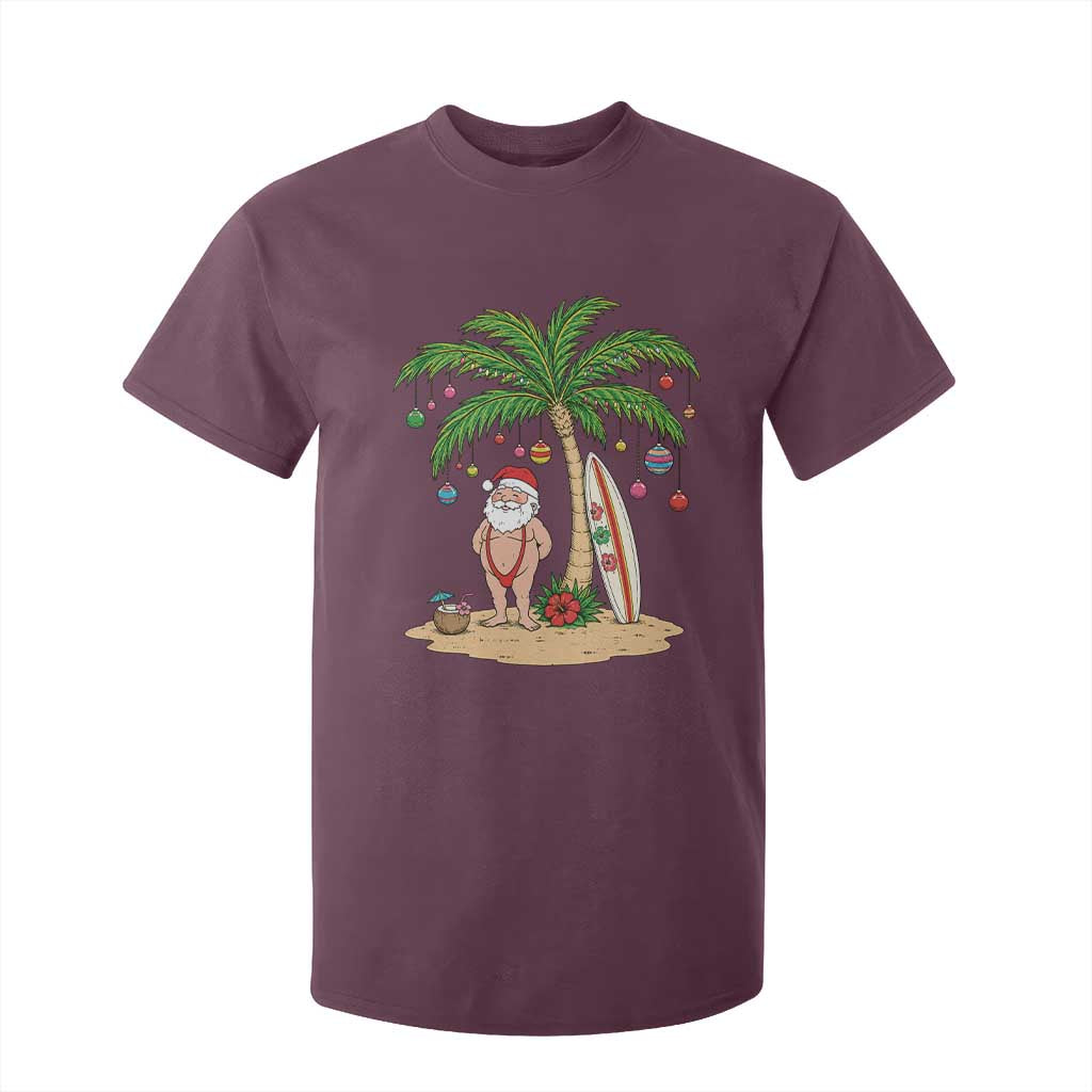 Funny Christmas In July Beach T Shirt For Kid Mankini Santa Summer Swimsuit Summer Holiday Vacation Graphic TS10 Maroon Print Your Wear