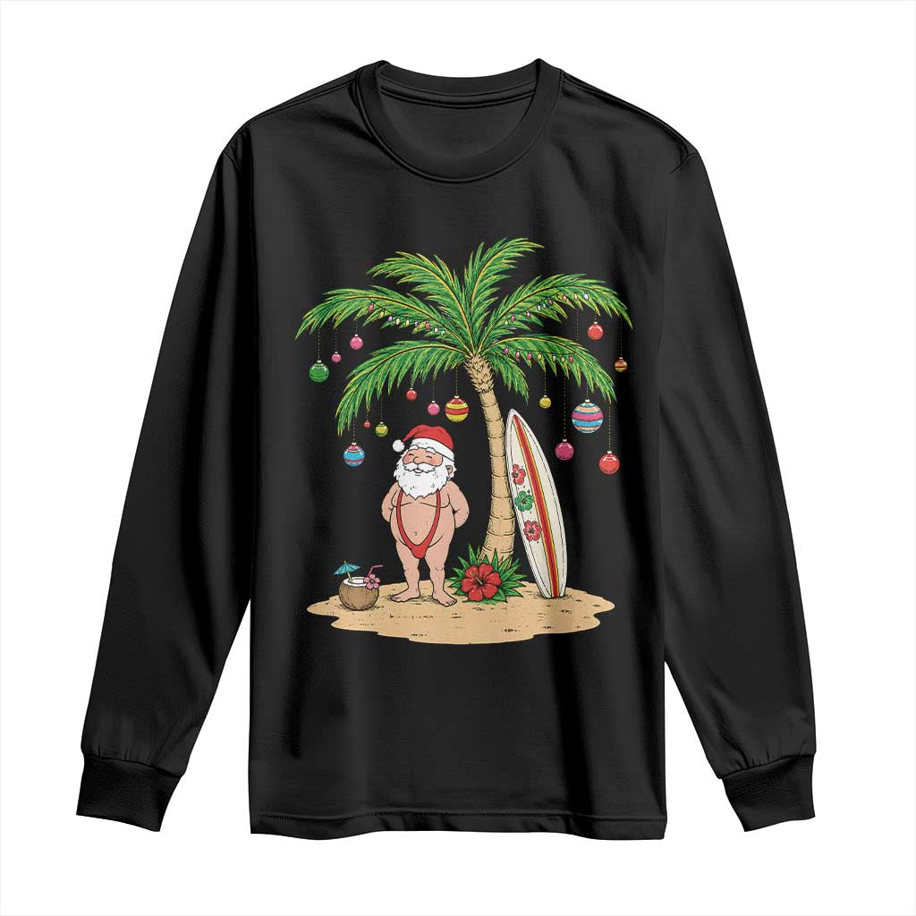 Funny Christmas In July Beach Long Sleeve Shirt Mankini Santa Summer Swimsuit Summer Holiday Vacation Graphic TS10 Black Print Your Wear