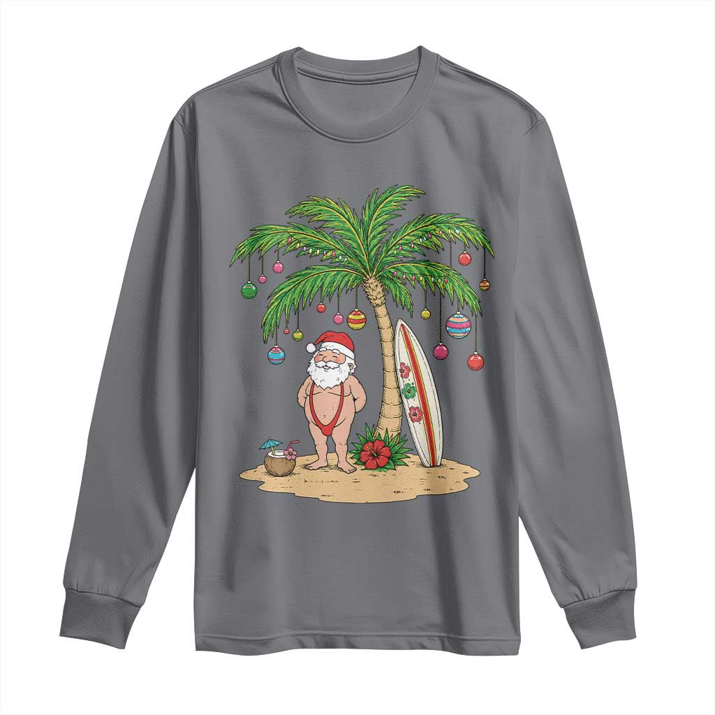 Funny Christmas In July Beach Long Sleeve Shirt Mankini Santa Summer Swimsuit Summer Holiday Vacation Graphic TS10 Charcoal Print Your Wear