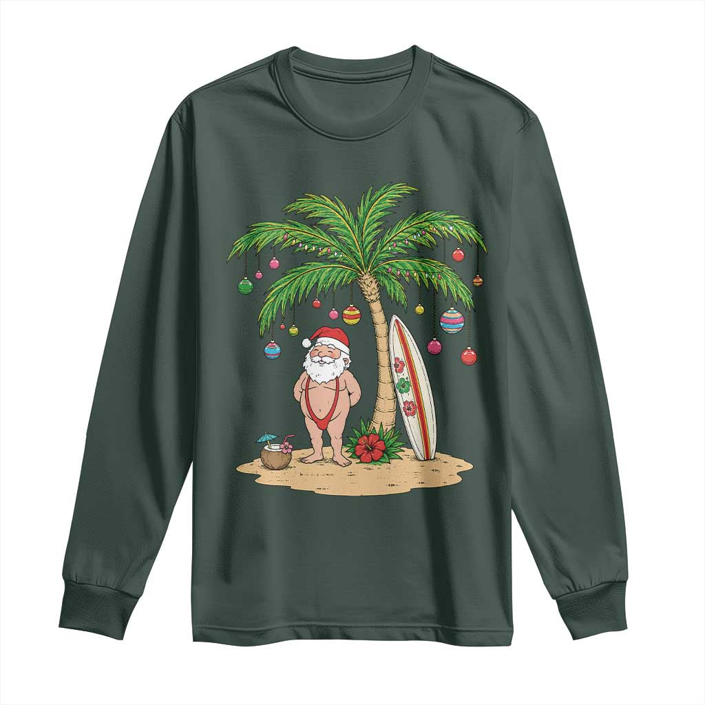 Funny Christmas In July Beach Long Sleeve Shirt Mankini Santa Summer Swimsuit Summer Holiday Vacation Graphic TS10 Dark Forest Green Print Your Wear