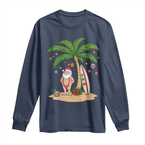 Funny Christmas In July Beach Long Sleeve Shirt Mankini Santa Summer Swimsuit Summer Holiday Vacation Graphic TS10 Navy Print Your Wear