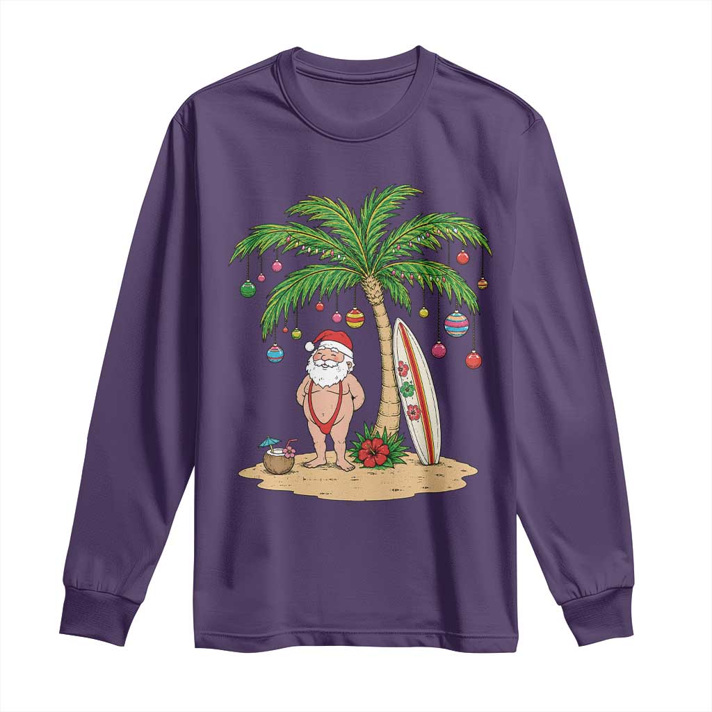 Funny Christmas In July Beach Long Sleeve Shirt Mankini Santa Summer Swimsuit Summer Holiday Vacation Graphic TS10 Purple Print Your Wear