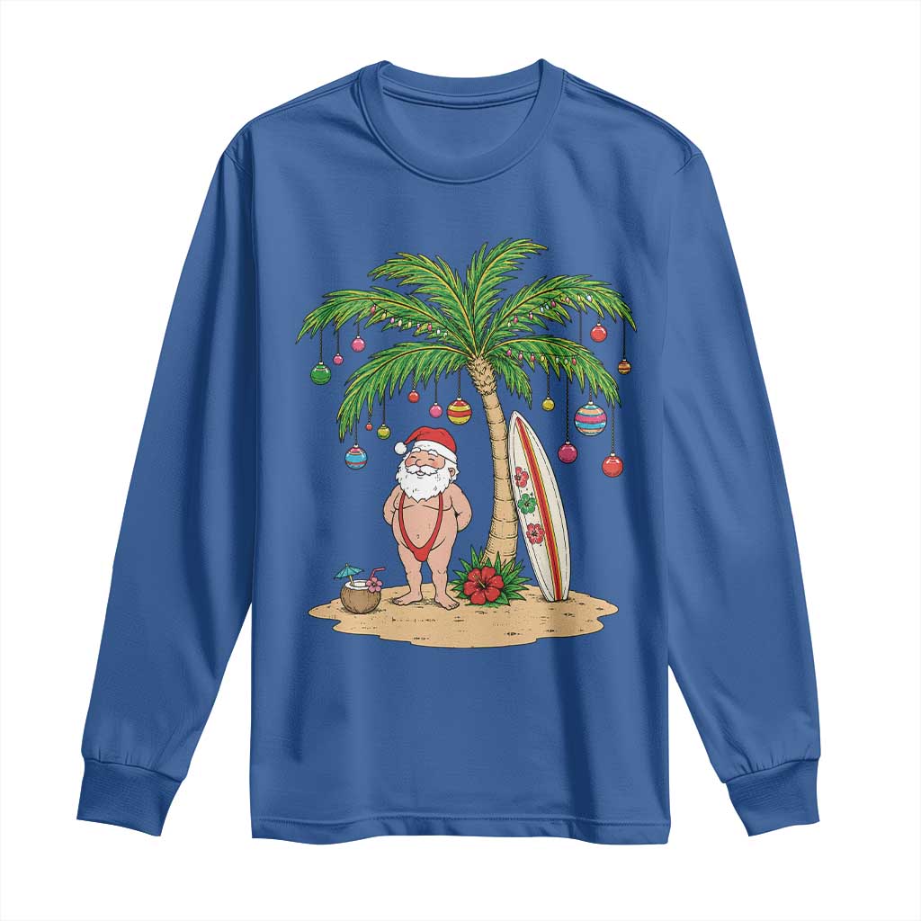 Funny Christmas In July Beach Long Sleeve Shirt Mankini Santa Summer Swimsuit Summer Holiday Vacation Graphic TS10 Royal Blue Print Your Wear