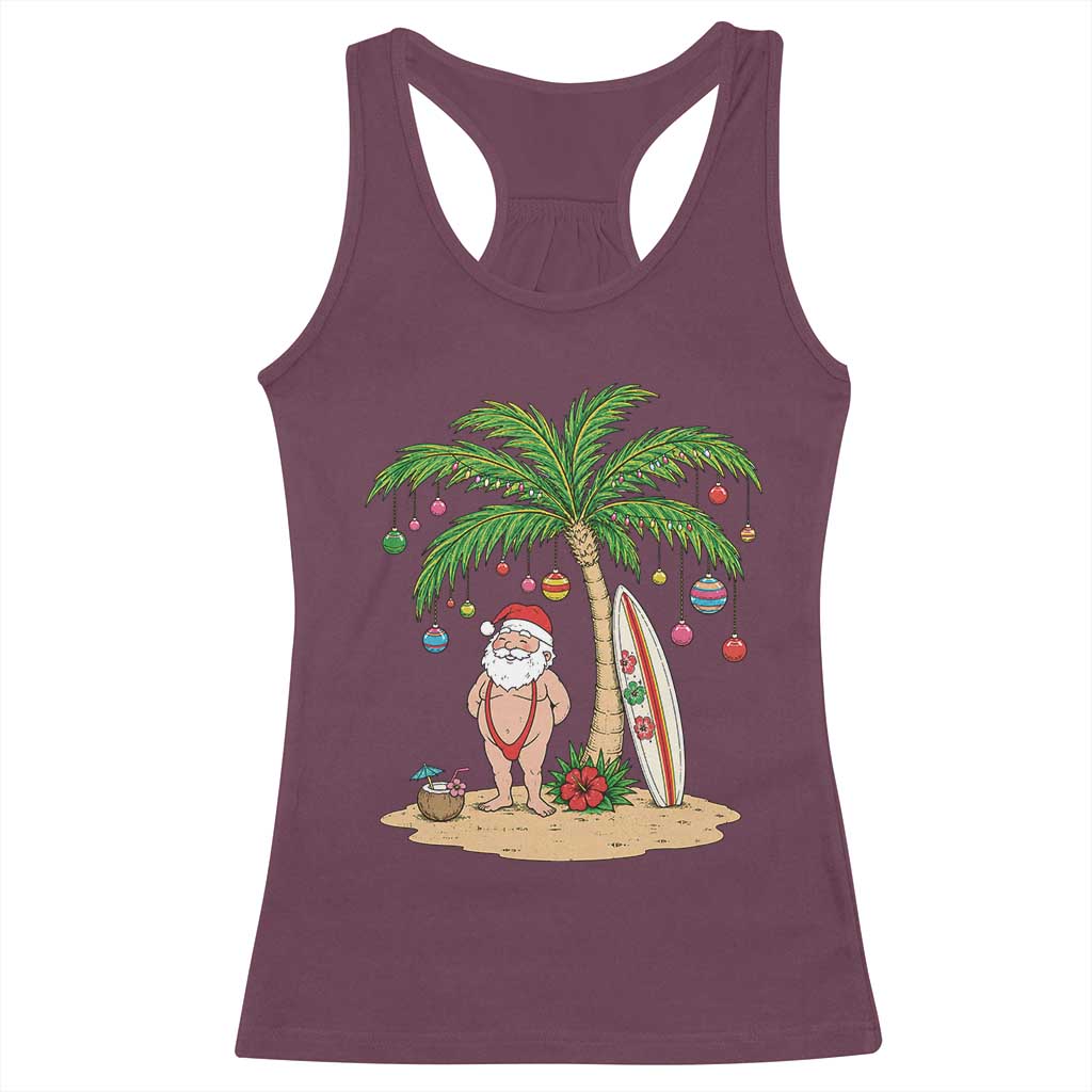 Funny Christmas In July Beach Racerback Tank Top Mankini Santa Summer Swimsuit Summer Holiday Vacation Graphic TS10 Maroon Print Your Wear