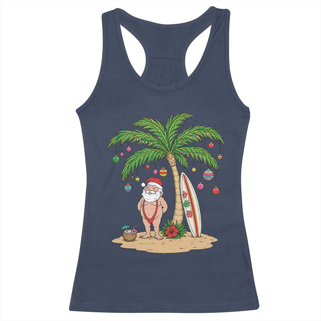 Funny Christmas In July Beach Racerback Tank Top Mankini Santa Summer Swimsuit Summer Holiday Vacation Graphic TS10 Navy Print Your Wear