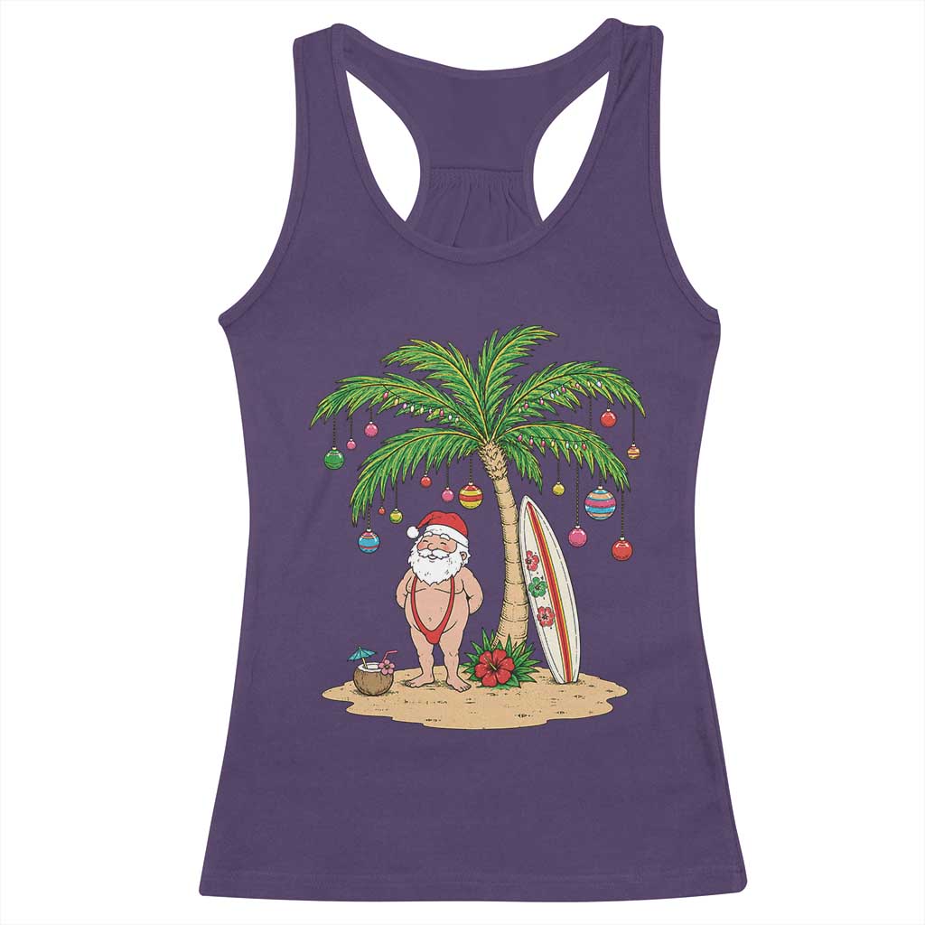 Funny Christmas In July Beach Racerback Tank Top Mankini Santa Summer Swimsuit Summer Holiday Vacation Graphic TS10 Purple Print Your Wear