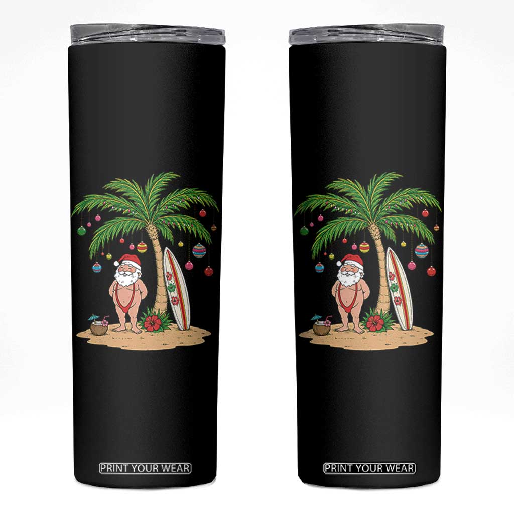 Funny Christmas In July Beach Skinny Tumbler Mankini Santa Summer Swimsuit Summer Holiday Vacation Graphic TS10 Black Print Your Wear