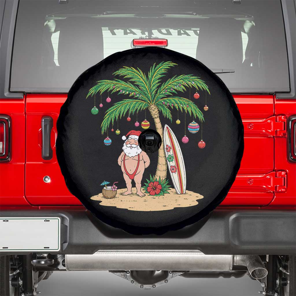 Funny Christmas In July Beach Spare Tire Cover Mankini Santa Summer Swimsuit Summer Holiday Vacation Graphic TS10 Black Print Your Wear