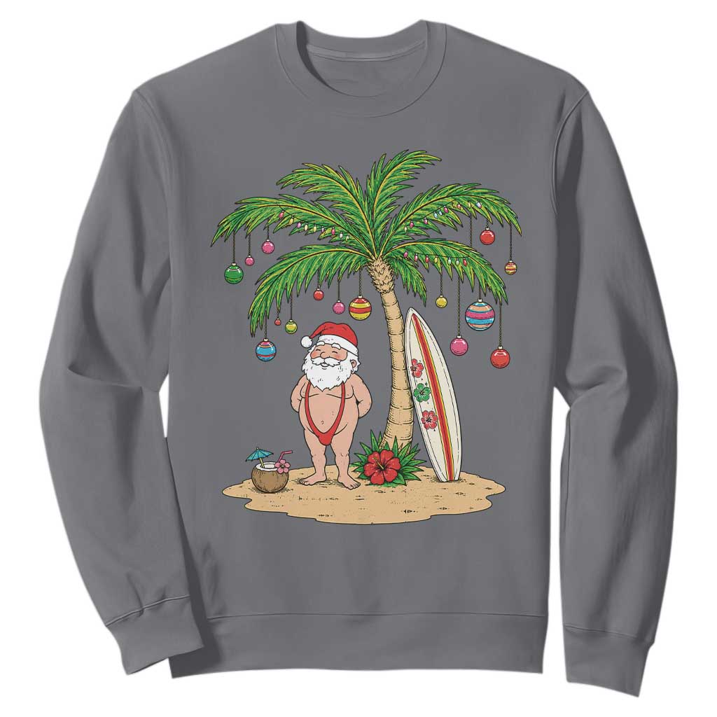 Funny Christmas In July Beach Sweatshirt Mankini Santa Summer Swimsuit Summer Holiday Vacation Graphic TS10 Charcoal Print Your Wear