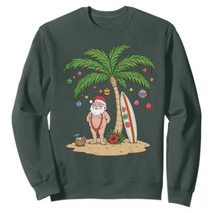 Funny Christmas In July Beach Sweatshirt Mankini Santa Summer Swimsuit Summer Holiday Vacation Graphic TS10 Dark Forest Green Print Your Wear