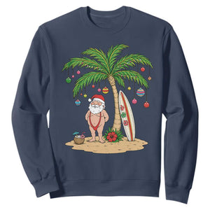 Funny Christmas In July Beach Sweatshirt Mankini Santa Summer Swimsuit Summer Holiday Vacation Graphic TS10 Navy Print Your Wear