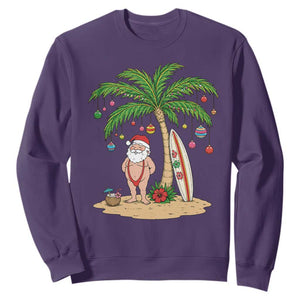 Funny Christmas In July Beach Sweatshirt Mankini Santa Summer Swimsuit Summer Holiday Vacation Graphic TS10 Purple Print Your Wear