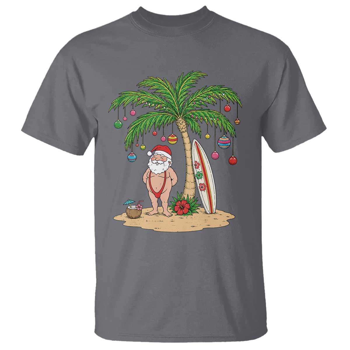 Funny Christmas In July Beach T Shirt Mankini Santa Summer Swimsuit Summer Holiday Vacation Graphic TS10 Charcoal Print Your Wear
