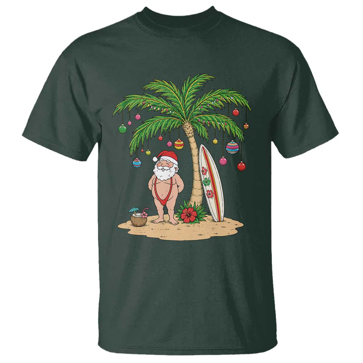 Funny Christmas In July Beach T Shirt Mankini Santa Summer Swimsuit Summer Holiday Vacation Graphic TS10 Dark Forest Green Print Your Wear