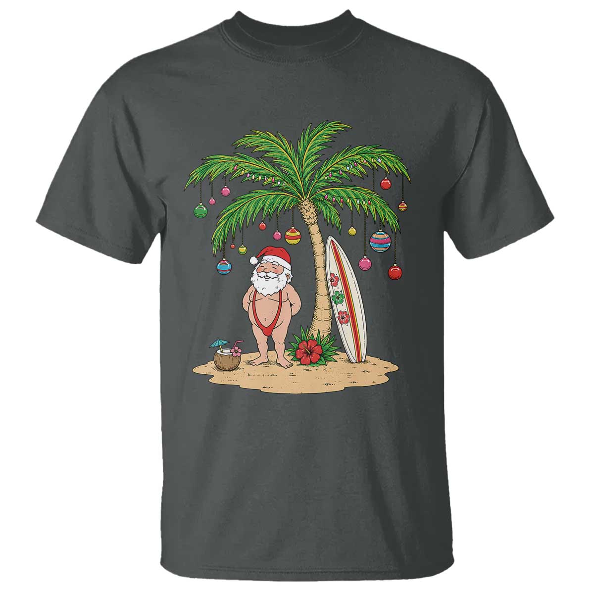 Funny Christmas In July Beach T Shirt Mankini Santa Summer Swimsuit Summer Holiday Vacation Graphic TS10 Dark Heather Print Your Wear