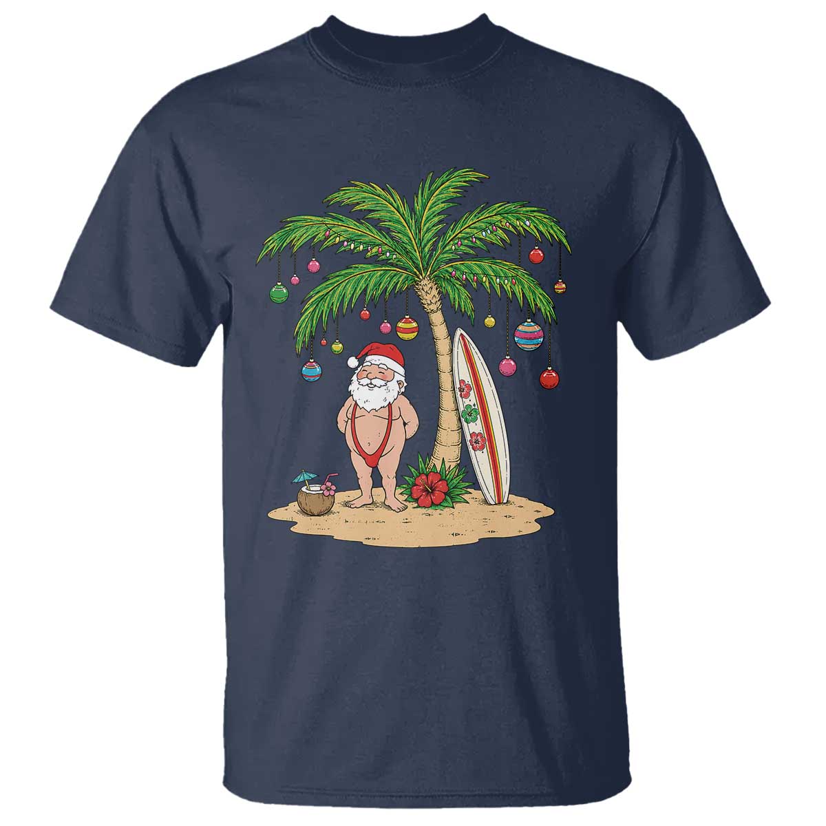Funny Christmas In July Beach T Shirt Mankini Santa Summer Swimsuit Summer Holiday Vacation Graphic TS10 Navy Print Your Wear