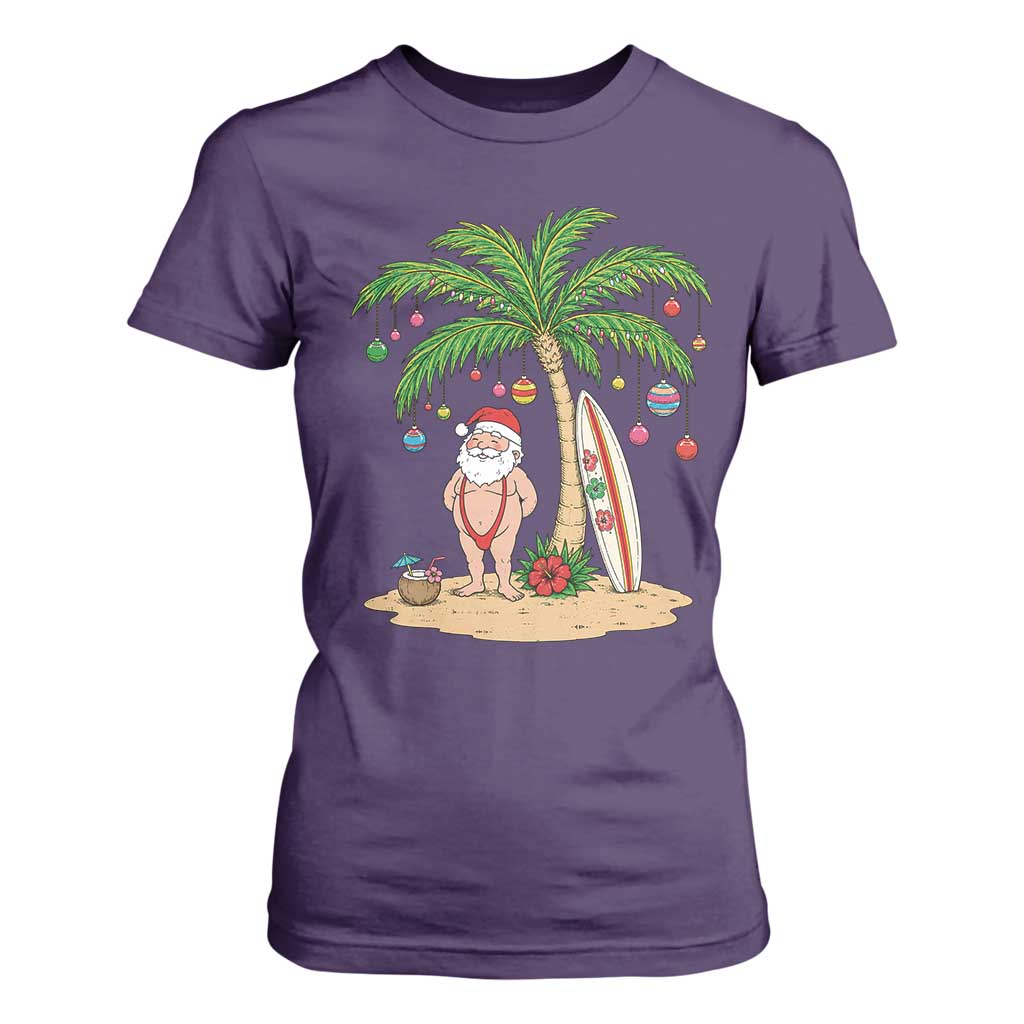 Funny Christmas In July Beach T Shirt For Women Mankini Santa Summer Swimsuit Summer Holiday Vacation Graphic TS10 Purple Print Your Wear
