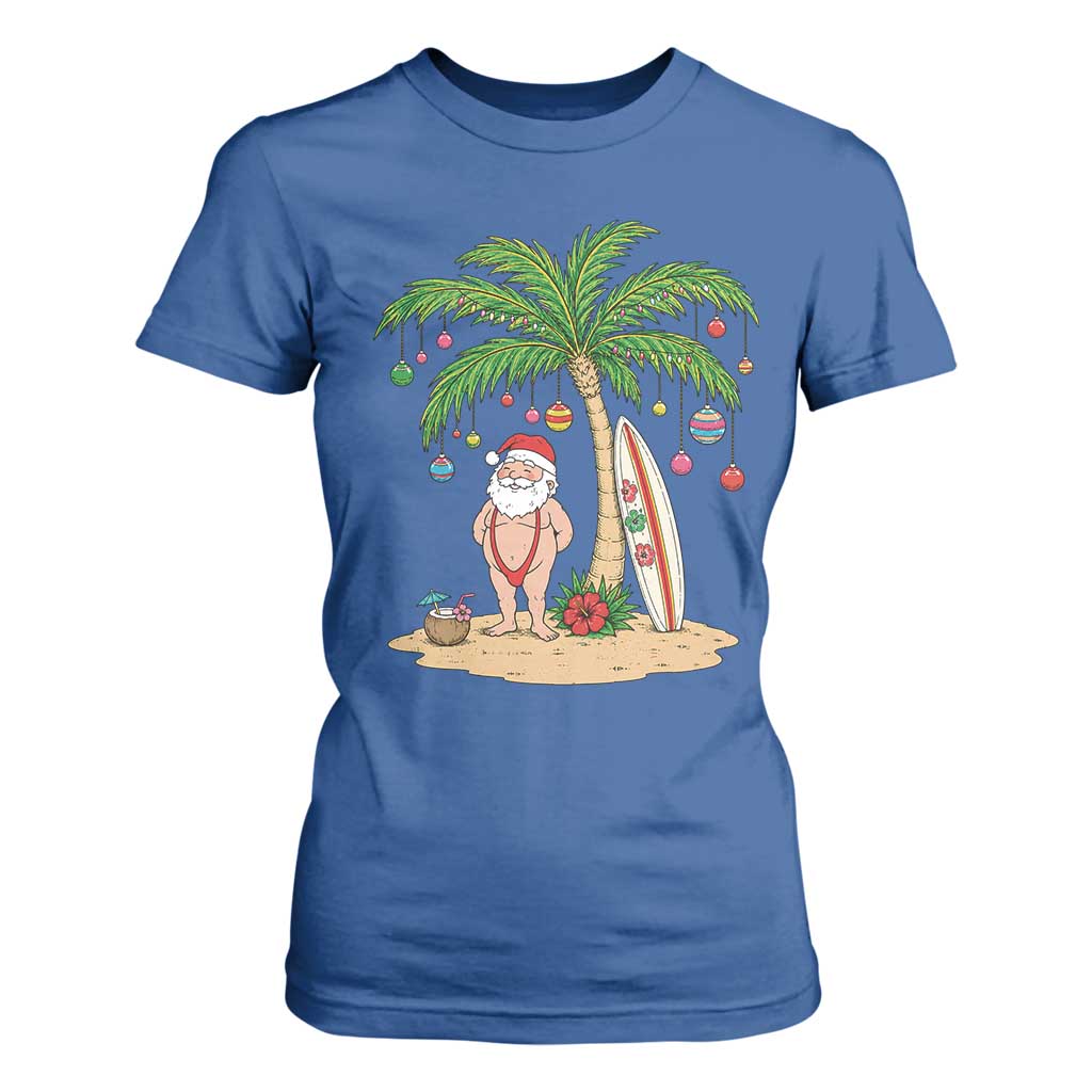 Funny Christmas In July Beach T Shirt For Women Mankini Santa Summer Swimsuit Summer Holiday Vacation Graphic TS10 Royal Blue Print Your Wear