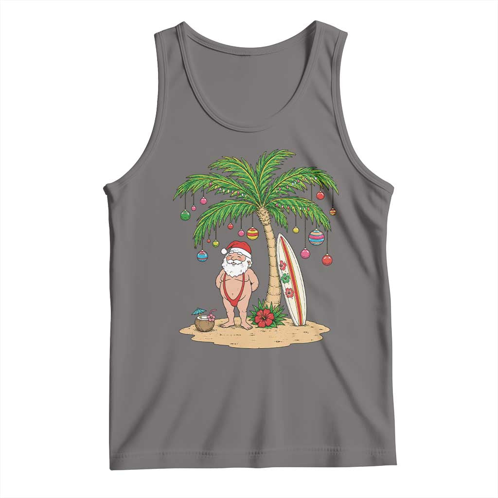 Funny Christmas In July Beach Tank Top Mankini Santa Summer Swimsuit Summer Holiday Vacation Graphic TS10 Deep Heather Print Your Wear