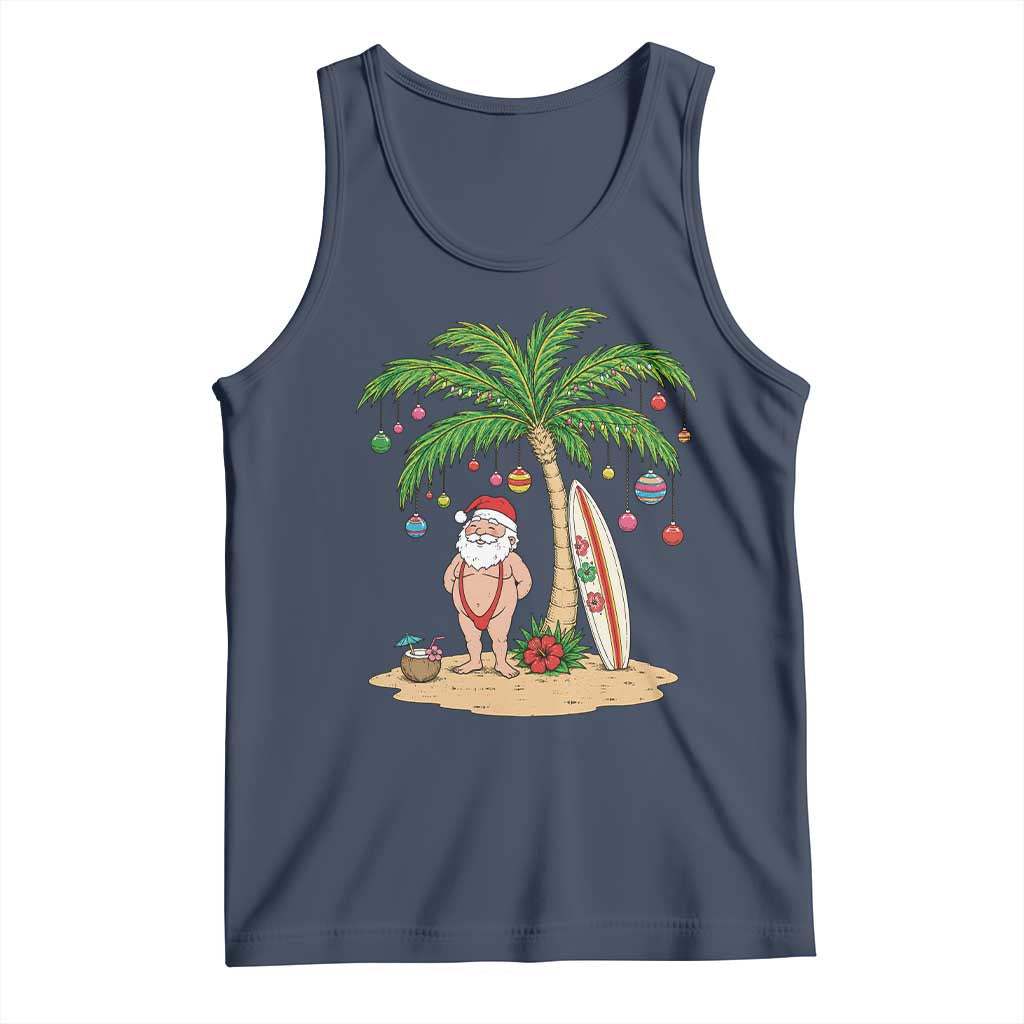 Funny Christmas In July Beach Tank Top Mankini Santa Summer Swimsuit Summer Holiday Vacation Graphic TS10 Navy Print Your Wear
