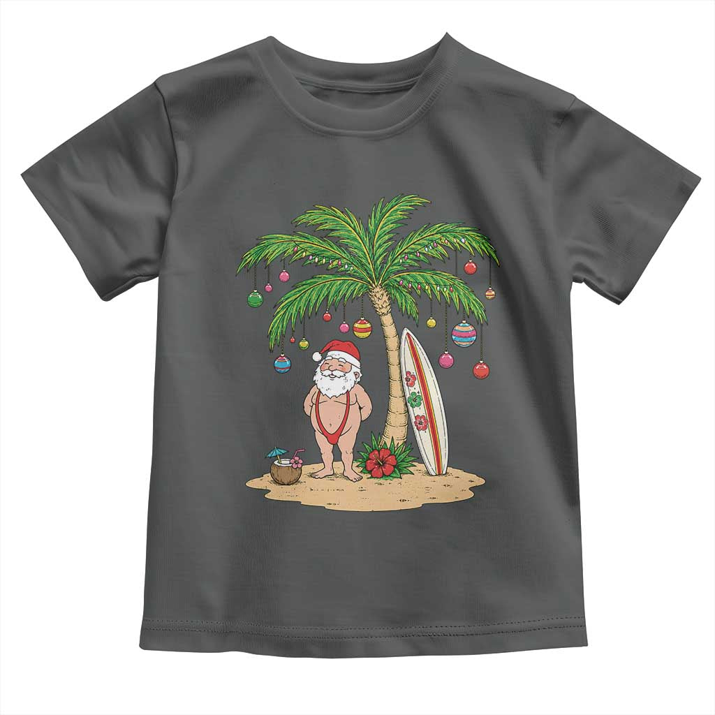 Funny Christmas In July Beach Toddler T Shirt Mankini Santa Summer Swimsuit Summer Holiday Vacation Graphic TS10 Dark Heather Print Your Wear