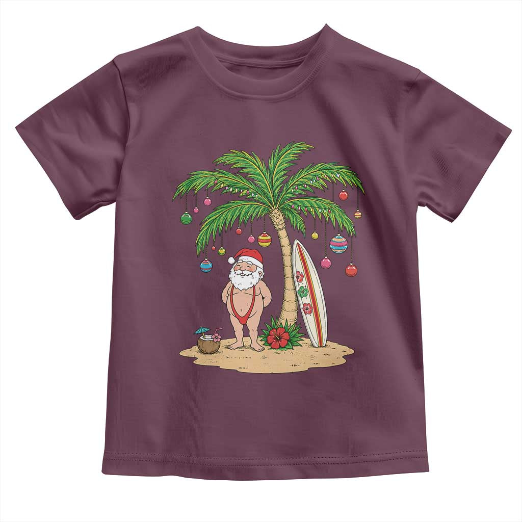 Funny Christmas In July Beach Toddler T Shirt Mankini Santa Summer Swimsuit Summer Holiday Vacation Graphic TS10 Maroon Print Your Wear