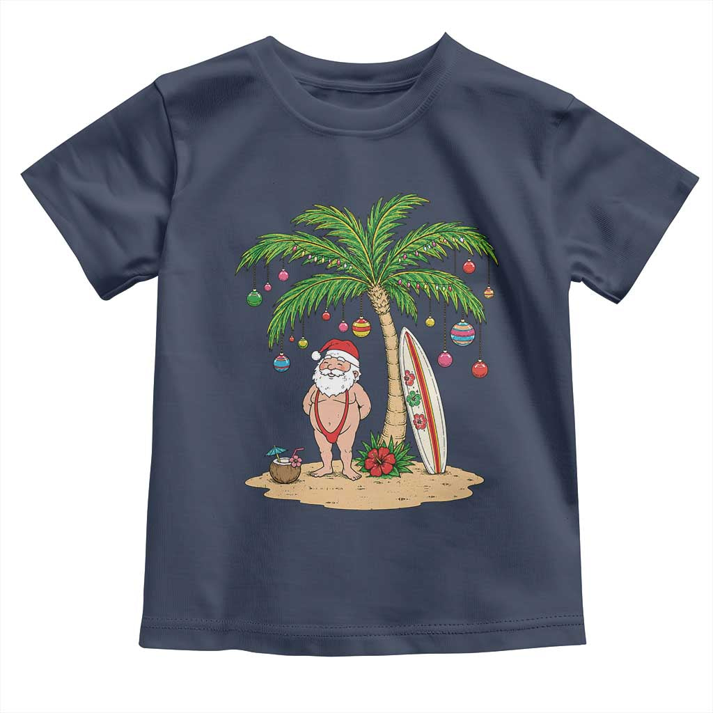 Funny Christmas In July Beach Toddler T Shirt Mankini Santa Summer Swimsuit Summer Holiday Vacation Graphic TS10 Navy Print Your Wear