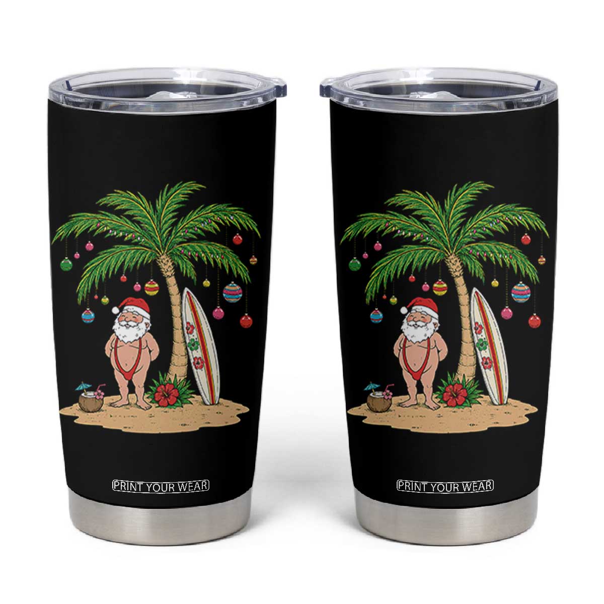 Funny Christmas In July Beach Tumbler Cup Mankini Santa Summer Swimsuit Summer Holiday Vacation Graphic TS10 Black Print Your Wear