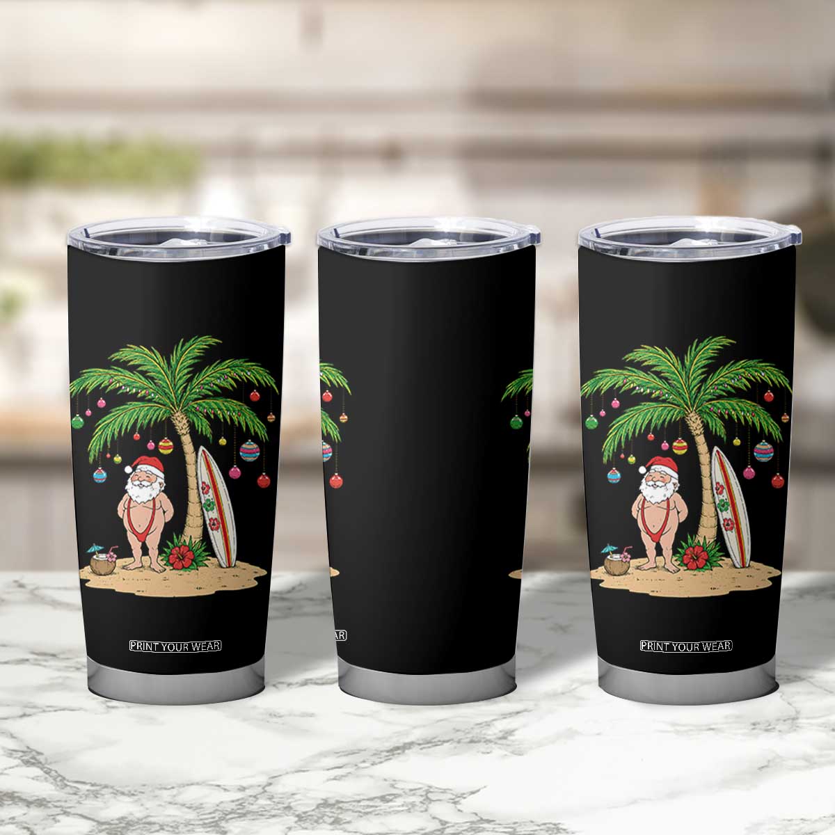 Funny Christmas In July Beach Tumbler Cup Mankini Santa Summer Swimsuit Summer Holiday Vacation Graphic TS10 Print Your Wear