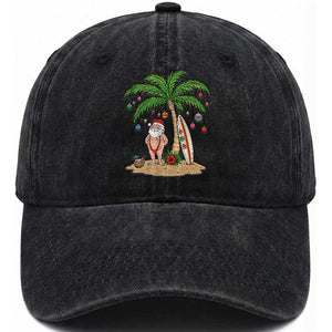 Funny Christmas In July Beach Washed Cotton Baseball Cap Mankini Santa Summer Swimsuit Summer Holiday Vacation Graphic TS10 Print Your Wear