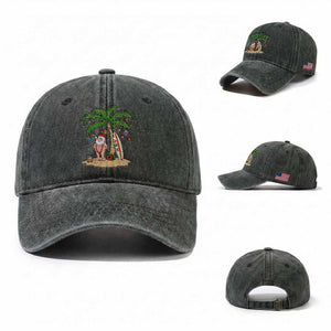 Funny Christmas In July Beach Washed Cotton Baseball Cap Mankini Santa Summer Swimsuit Summer Holiday Vacation Graphic TS10 Washed Cap Universal Fit Dark Green Print Your Wear
