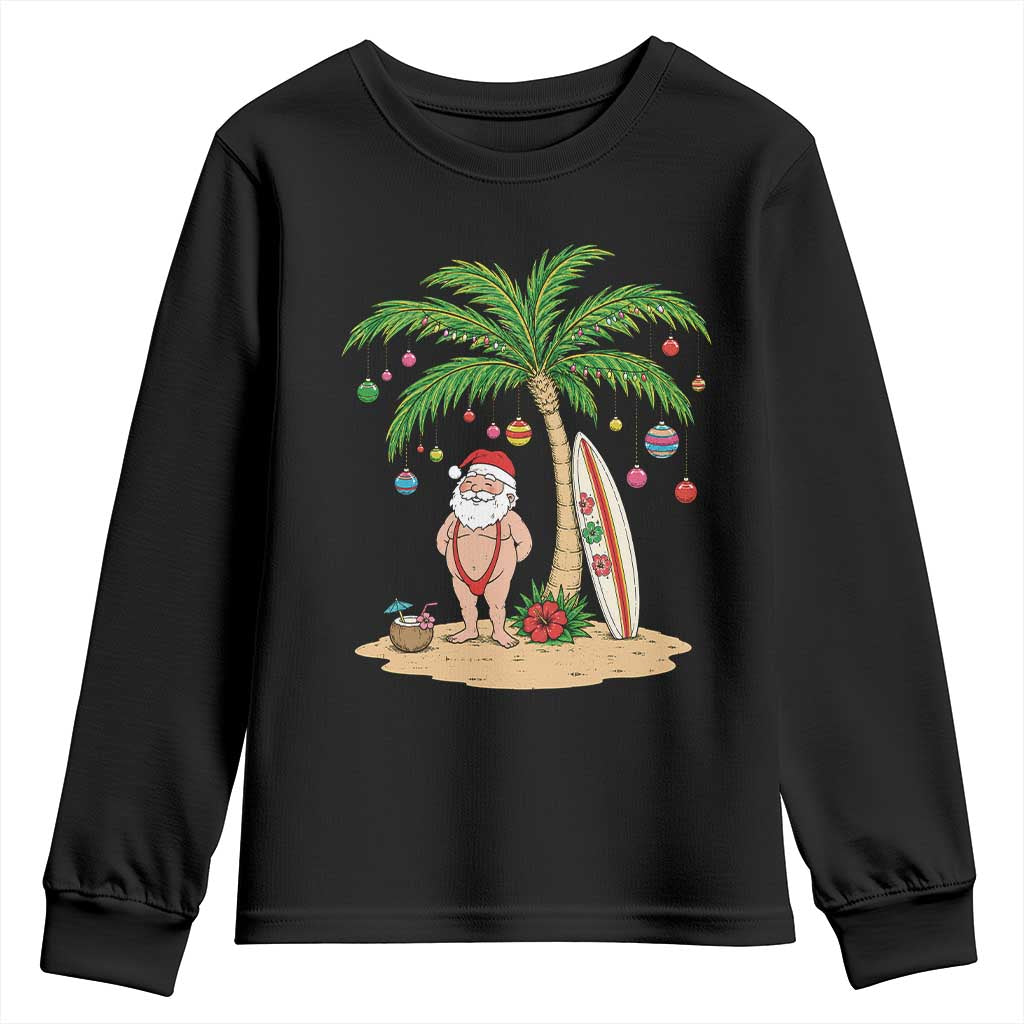 Funny Christmas In July Beach Youth Sweatshirt Mankini Santa Summer Swimsuit Summer Holiday Vacation Graphic TS10 Black Print Your Wear