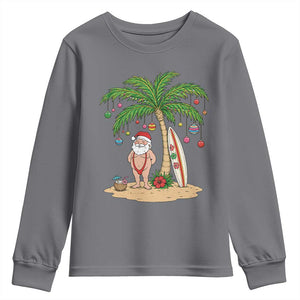 Funny Christmas In July Beach Youth Sweatshirt Mankini Santa Summer Swimsuit Summer Holiday Vacation Graphic TS10 Charcoal Print Your Wear