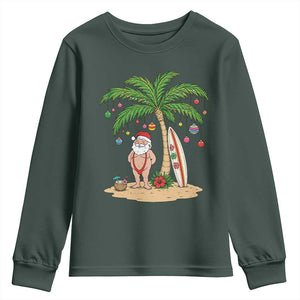 Funny Christmas In July Beach Youth Sweatshirt Mankini Santa Summer Swimsuit Summer Holiday Vacation Graphic TS10 Dark Forest Green Print Your Wear