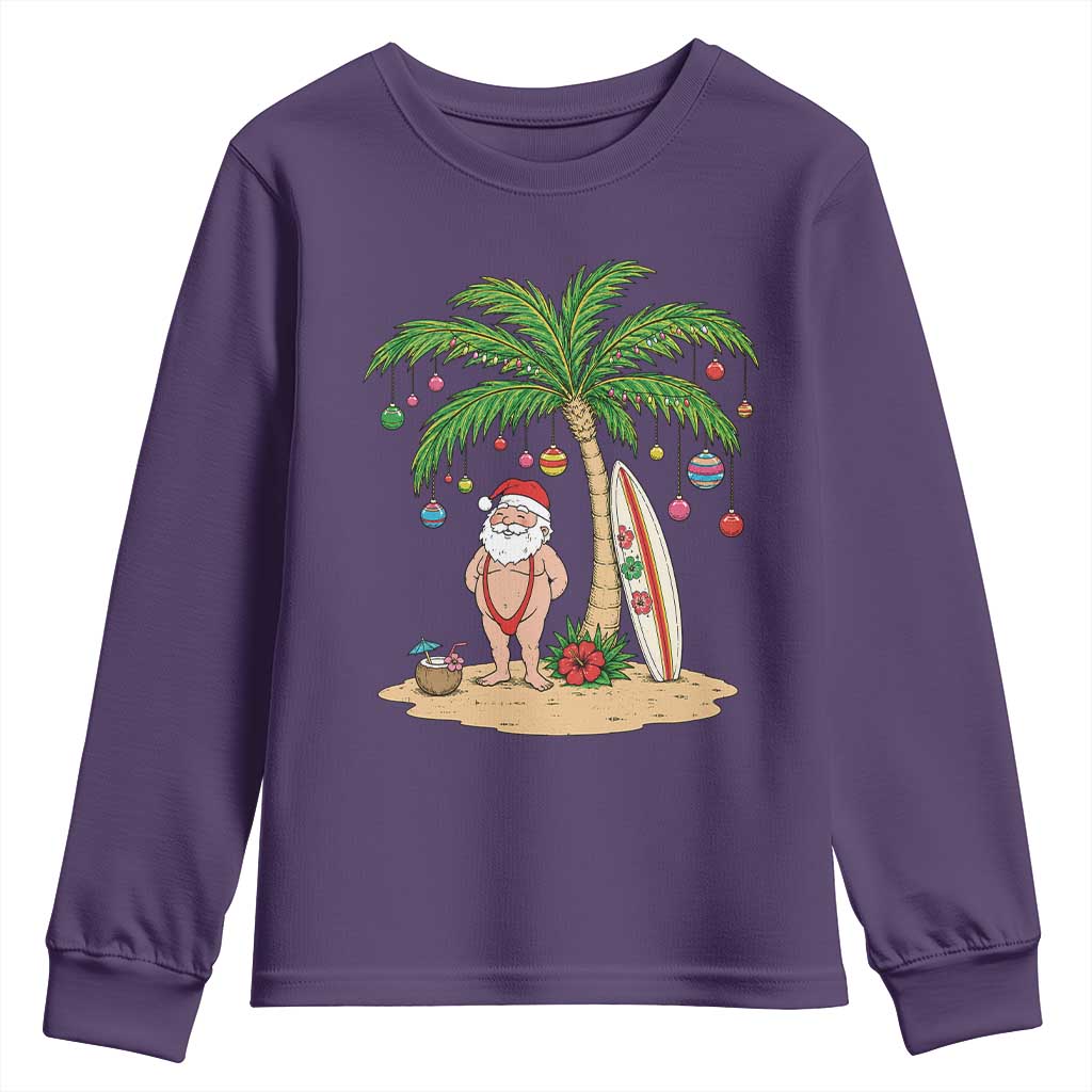 Funny Christmas In July Beach Youth Sweatshirt Mankini Santa Summer Swimsuit Summer Holiday Vacation Graphic TS10 Purple Print Your Wear
