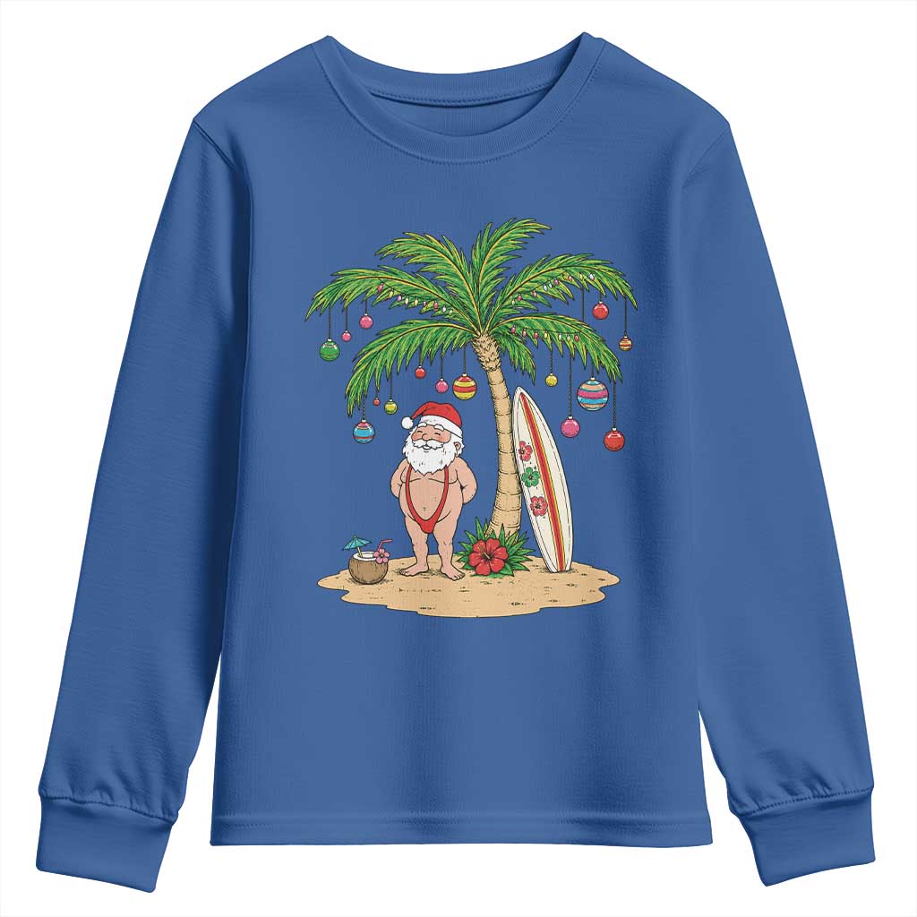 Funny Christmas In July Beach Youth Sweatshirt Mankini Santa Summer Swimsuit Summer Holiday Vacation Graphic TS10 Royal Blue Print Your Wear