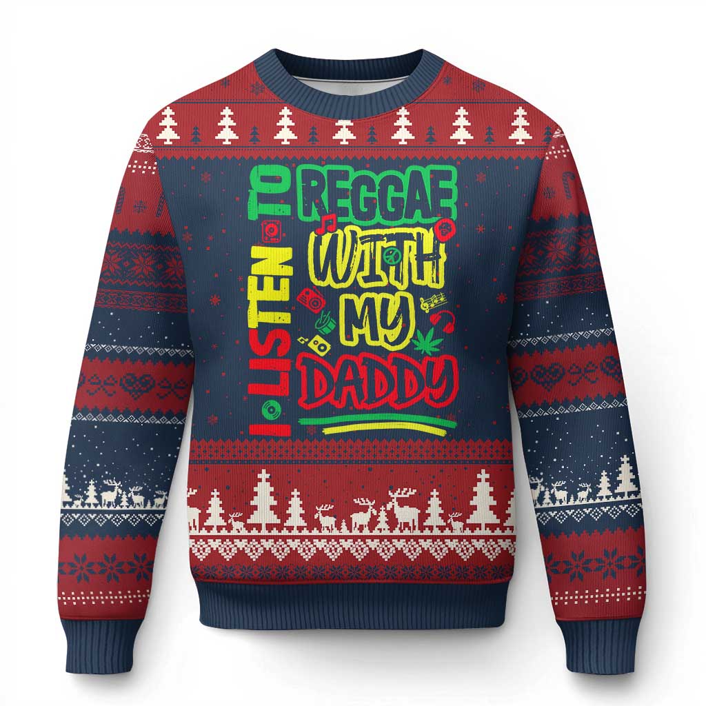 Rasta Baby Ugly Christmas Sweater I Listen to Reggae with My Daddy TS10 Navy Red Print Your Wear